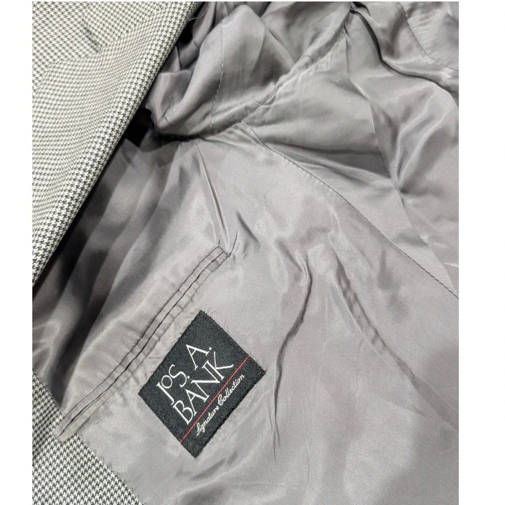 Jos A Bank Signature Collection Grey Houndstooth Wool Sport Coat Blazer 46 LG‎